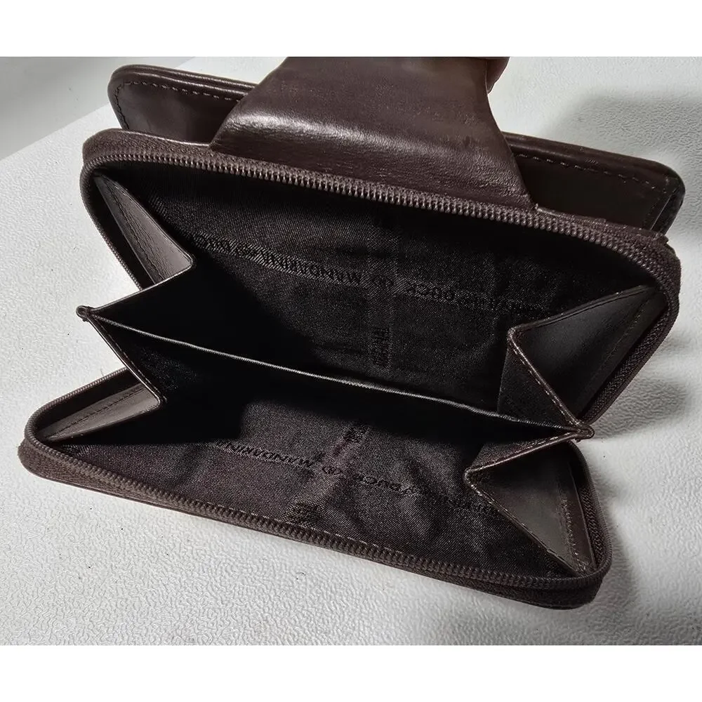 Mandarina Duck Bifold Zip Accordion Wallet Calfskin Leather Brown MD38